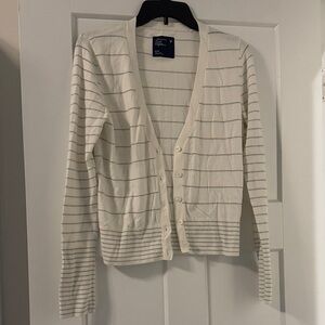 American Eagle Outfitters Cream and Gray Striped Cardigan